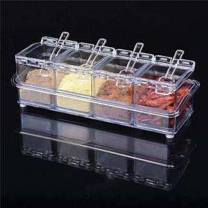 4 In1 Clear Seasoning Box|Crystal Seasoning Storage Container|With Spoon Clear Seasoning Rack