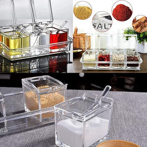 4 In1 Clear Seasoning Box|Crystal Seasoning Storage Container|With Spoon Clear Seasoning Rack