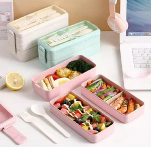 Bento Lunch Box For Adults/kids|2-layer Leak-proof Wheat Straw|Meal Prep Container With Utensils|Bpa-free| Microwave & Dishwasher Safe