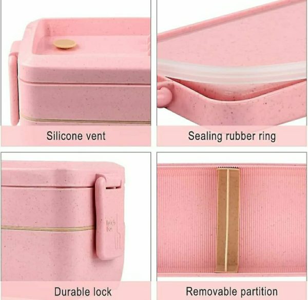Bento Lunch Box For Adults/kids|2-layer Leak-proof Wheat Straw|Meal Prep Container With Utensils|Bpa-free| Microwave & Dishwasher Safe