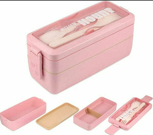 Bento Lunch Box For Adults/kids|2-layer Leak-proof Wheat Straw|Meal Prep Container With Utensils|Bpa-free| Microwave & Dishwasher Safe