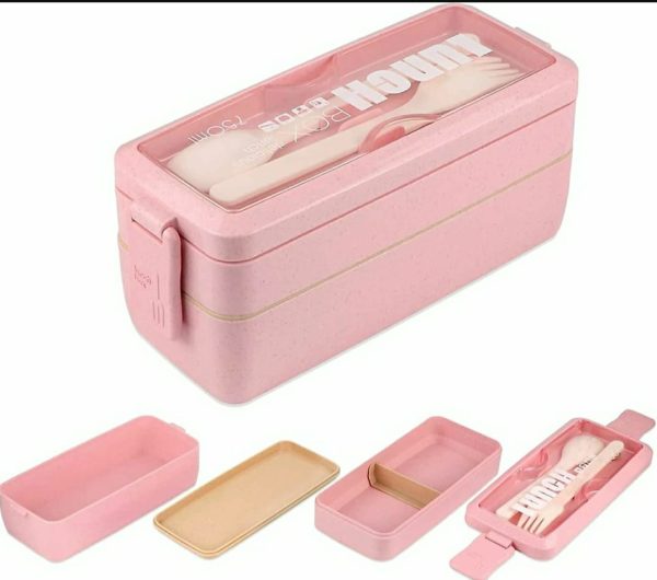 Bento Lunch Box For Adults/kids|2-layer Leak-proof Wheat Straw|Meal Prep Container With Utensils|Bpa-free| Microwave & Dishwasher Safe
