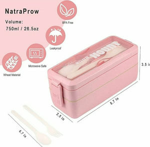 Bento Lunch Box For Adults/kids|2-layer Leak-proof Wheat Straw|Meal Prep Container With Utensils|Bpa-free| Microwave & Dishwasher Safe