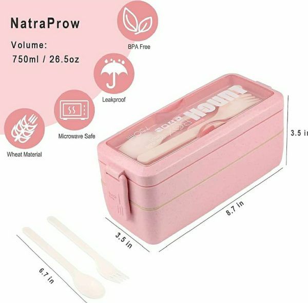 Bento Lunch Box For Adults/kids|2-layer Leak-proof Wheat Straw|Meal Prep Container With Utensils|Bpa-free| Microwave & Dishwasher Safe